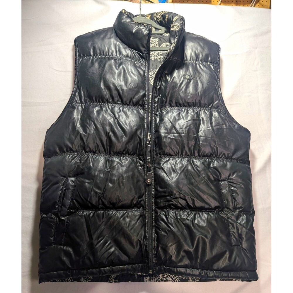 Southpole Men's Reversible Full Zip Puffer Vest Black Stand-Up Collar L